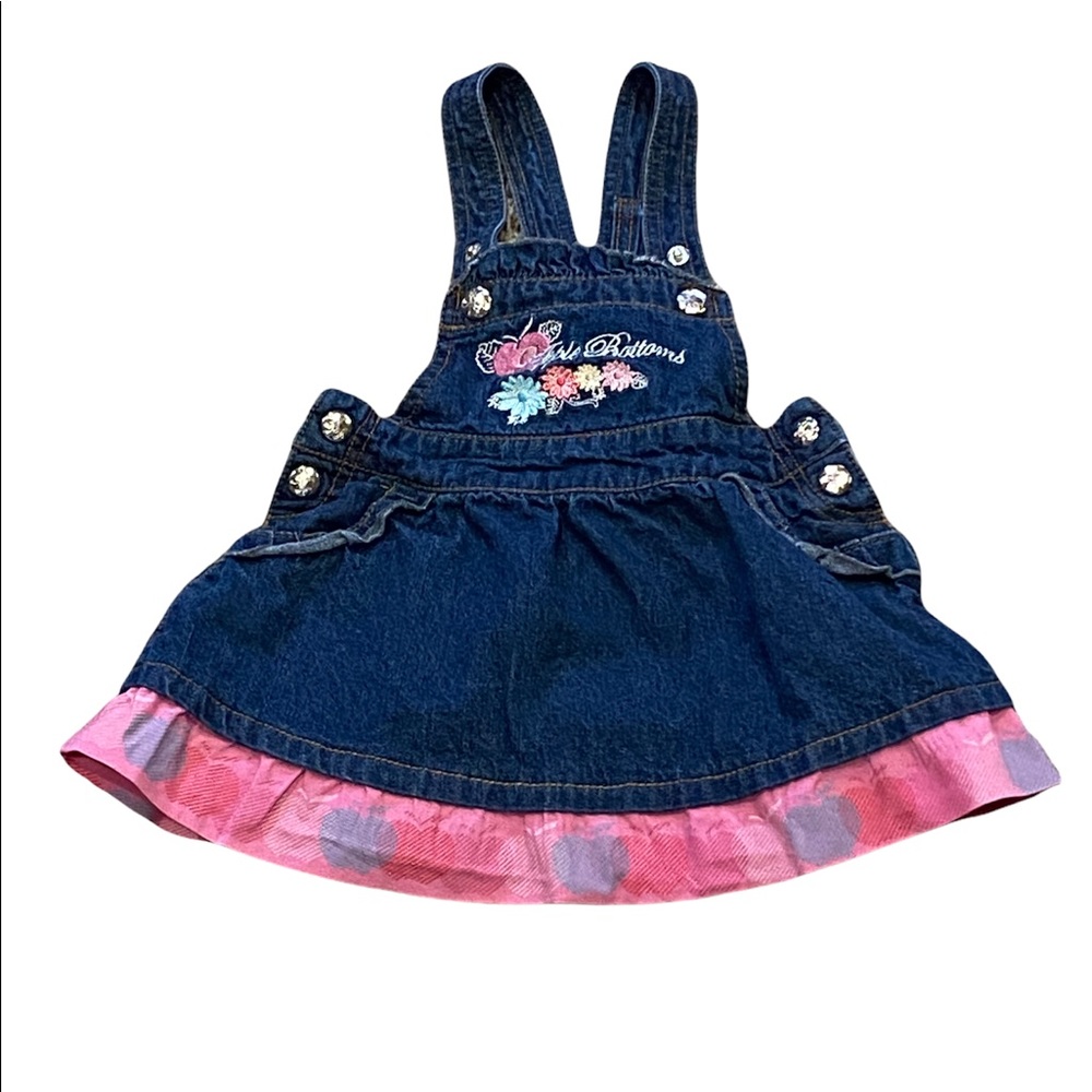 Apple Bottoms Cute Adorable Denim Embroidered Jumper Dress Size 18 Months VGC
